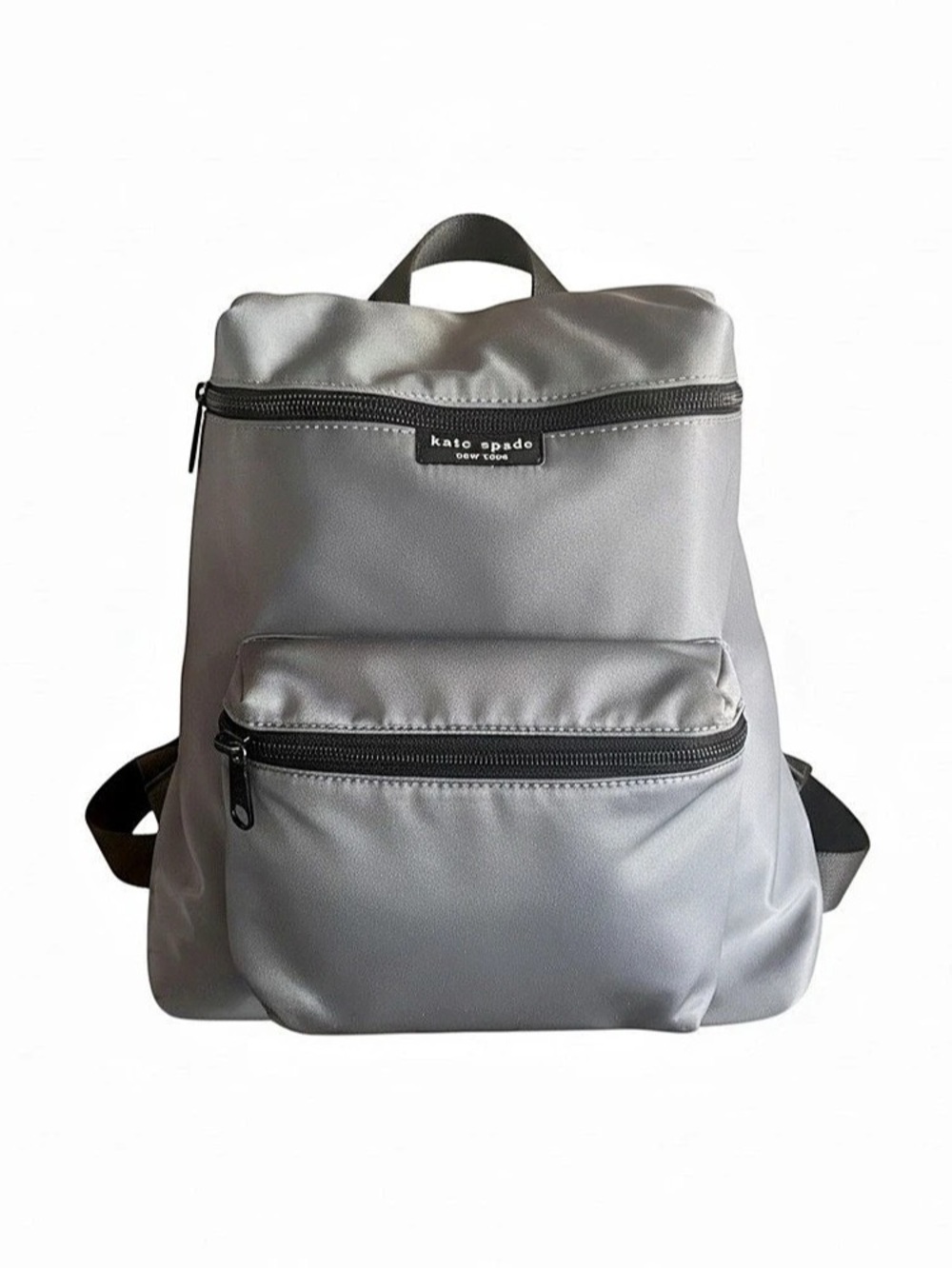 Kate Spade New York Gray Nylon Backpack Silver Hardware Zip Front Pocket